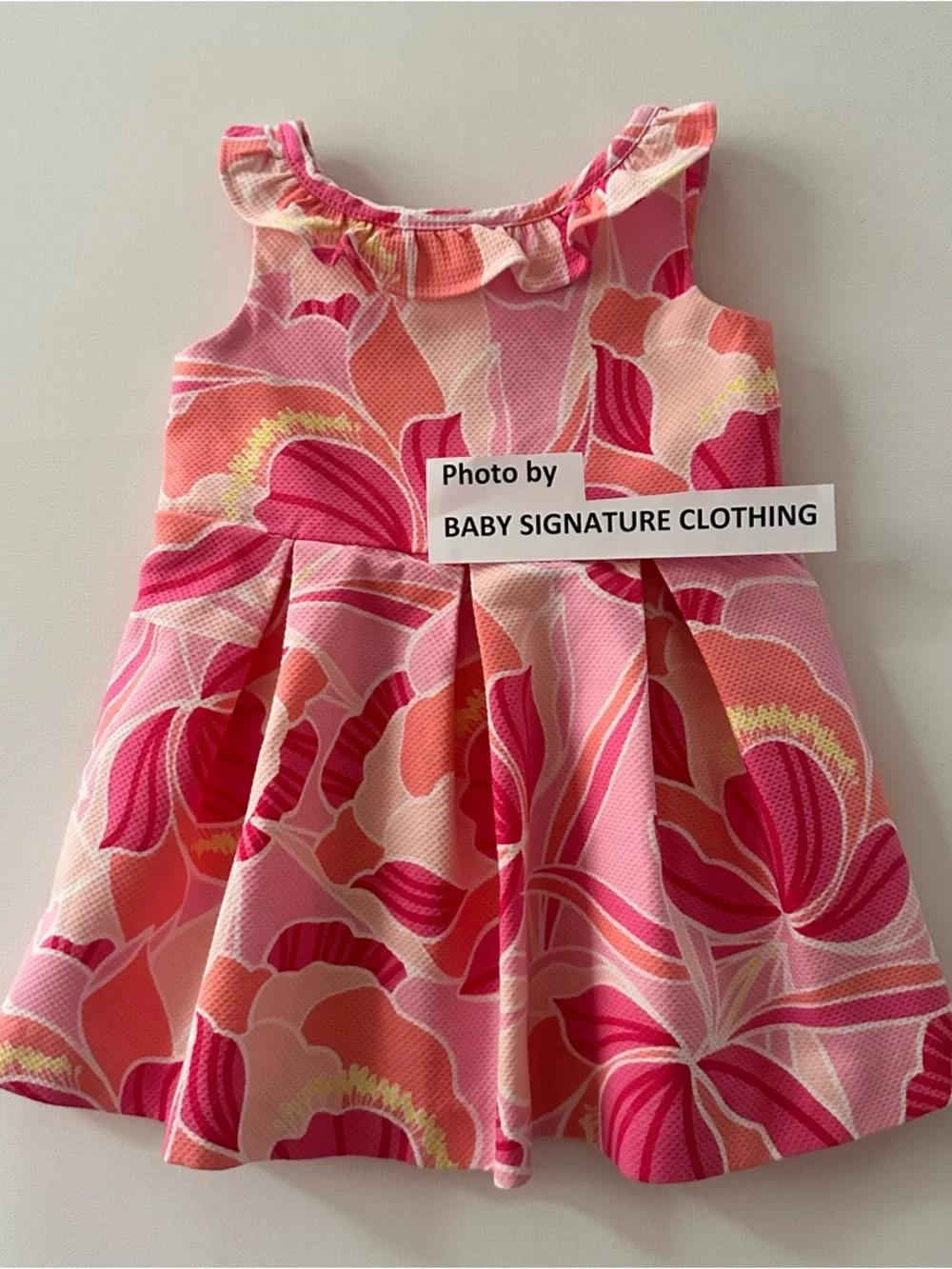 Janie and Jack 12-18 Months Pink Floral Ruffle Neck Dress Party Spring Summer